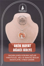 Sertifikalı Akik Doğal Taş Hayat Ağacı Gümüş Zincirli Kolye Ucu - M389