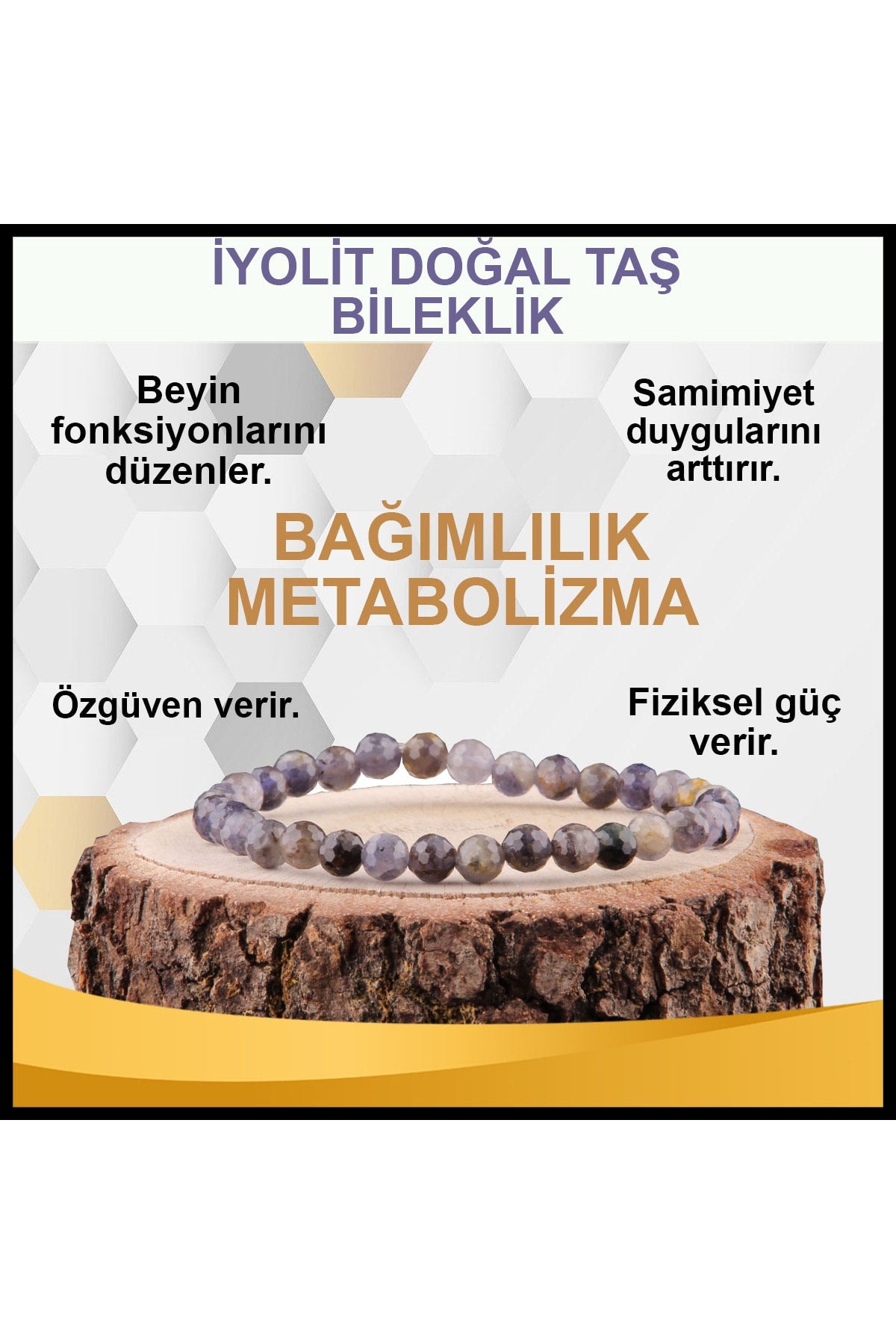 Sertifikalı Iyolit Doğal Taş Bileklik 6 Mm - B824