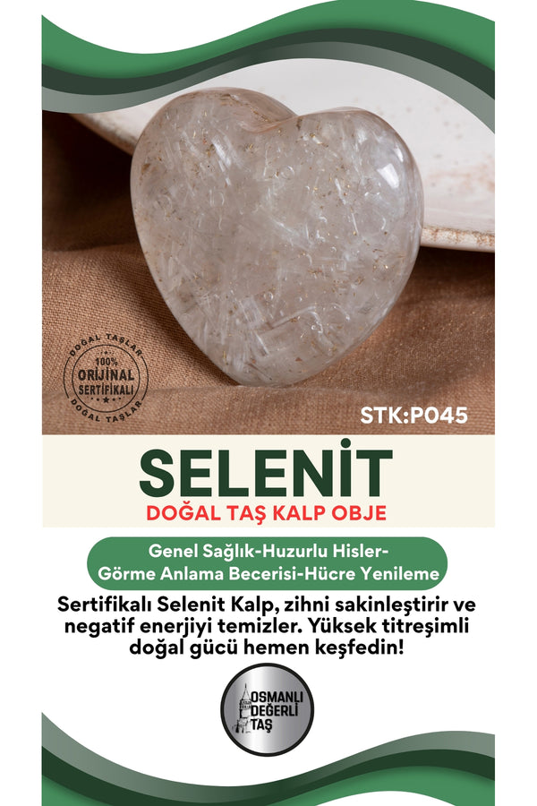 Sertifikalı Selenit Doğal Taş Kalp Obje P045