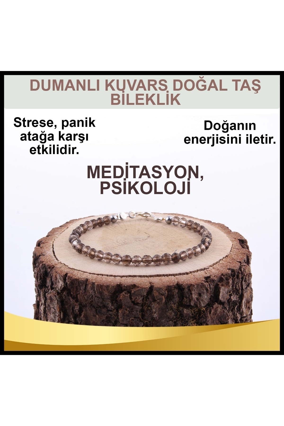 Sertifikalı Dumanlı Kuvars Doğal Taş Bileklik 3 Mm - B810