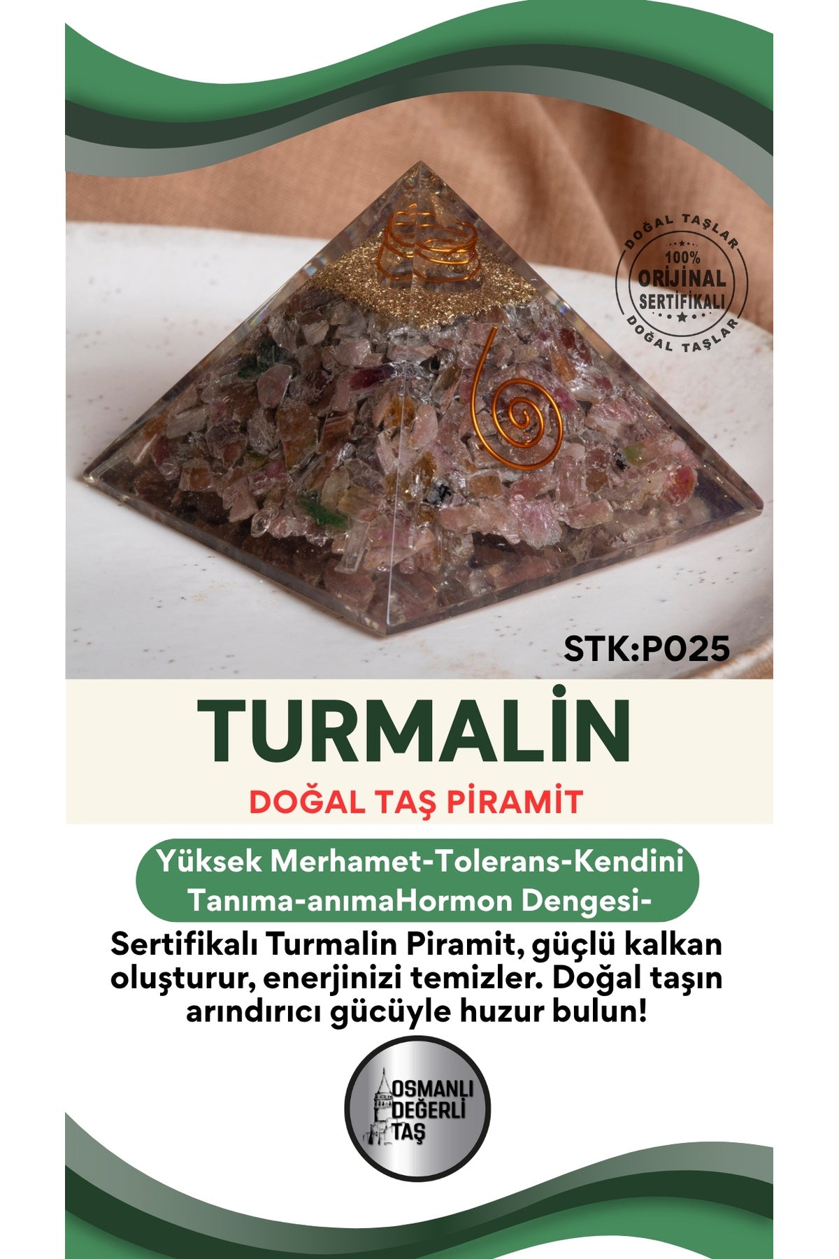 Sertifikalı Turmalin Doğal Taş Piramit No:4 P025