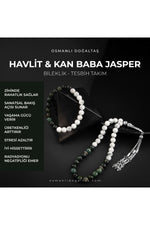 Sertifikalı Havlit, Kan Baba Jasper Doğal Taşlı 33'lük Tesbih Ve Bileklik Takım