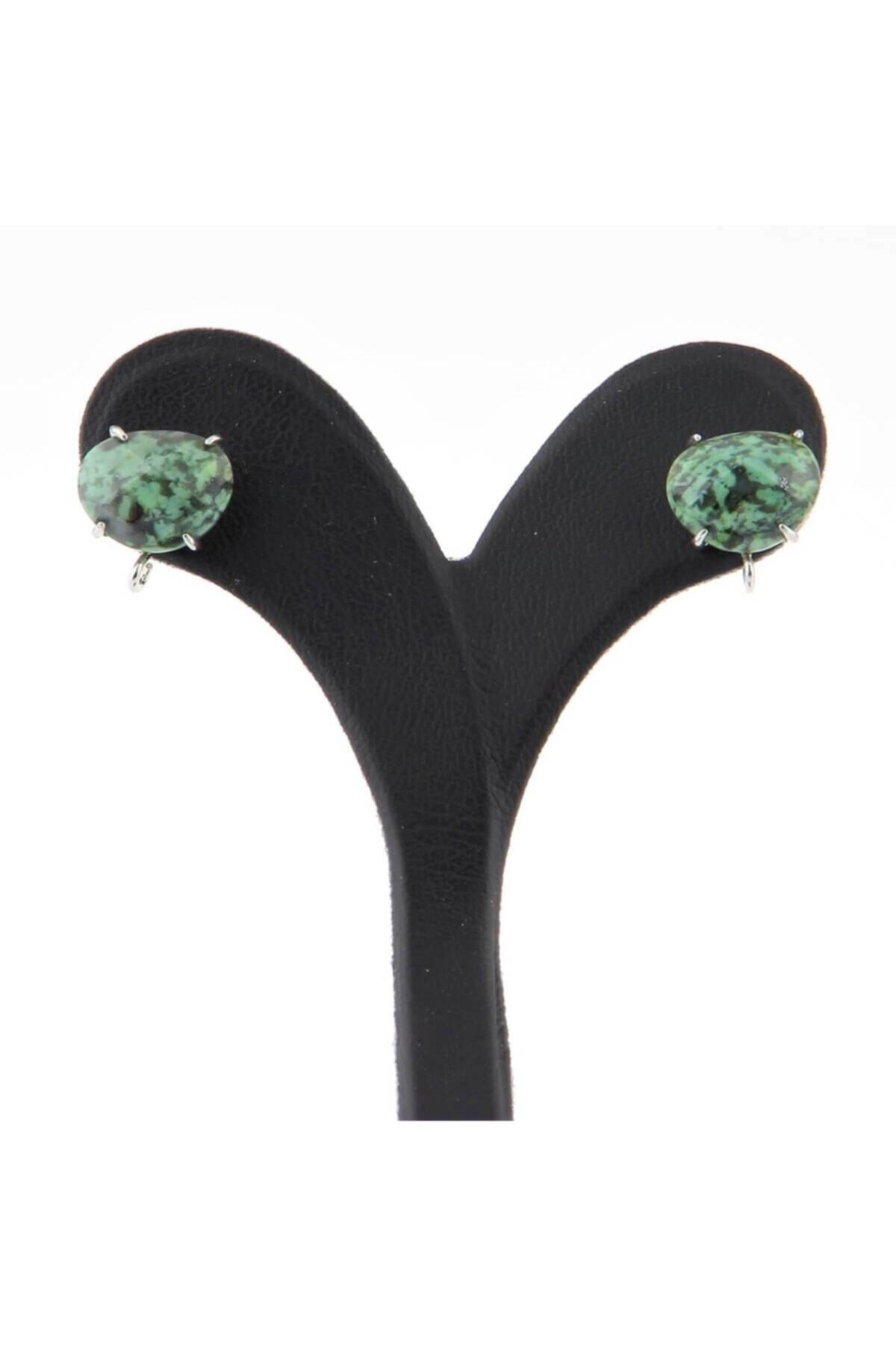 Sertifikalı Afrika Turkuaz Doğal Taş Küpe - 10x12mm Oval Yeşil