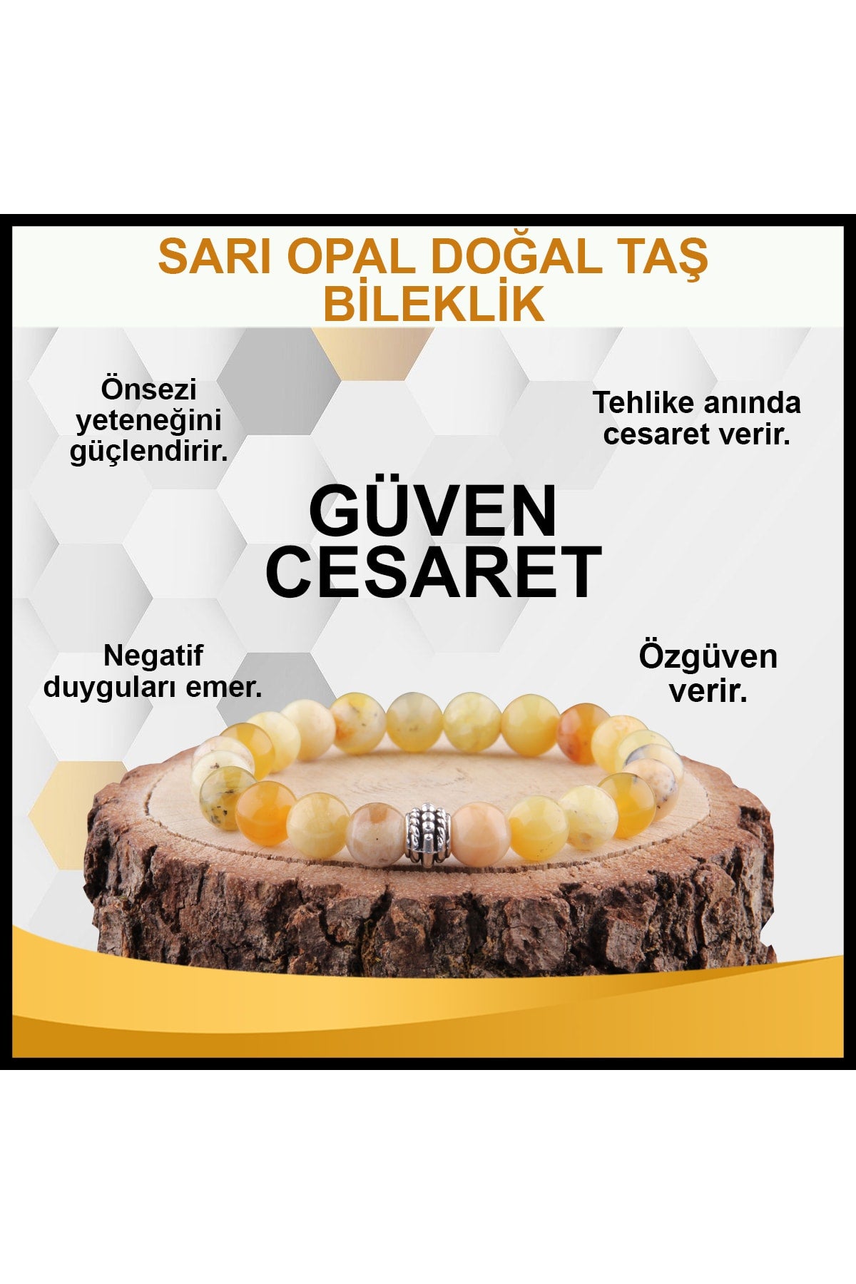 Sertifikalı Sarı Opal Doğal Taş Bileklik 8 Mm - B875