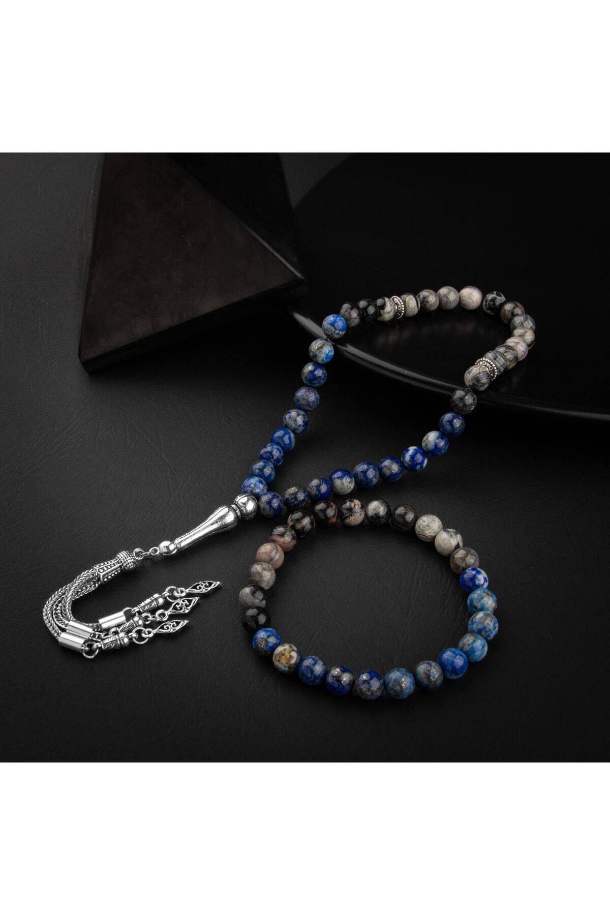 Sertifikalı Jasper, Lapis Lazuli Doğal Taşlı 33'lük Tesbih Ve Bileklik Takım