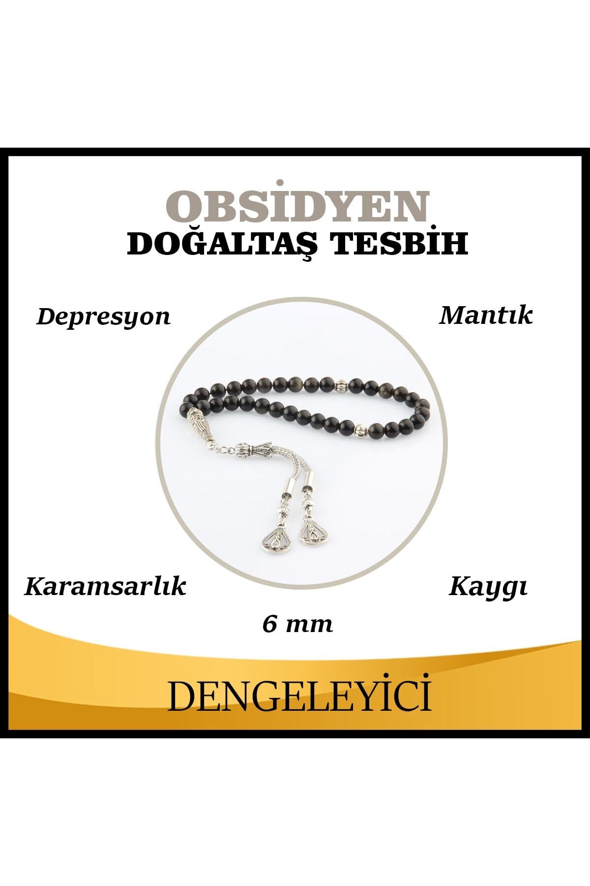Sertifikalı Obsidyen Doğaltaş Tesbih 6 Mm, T210