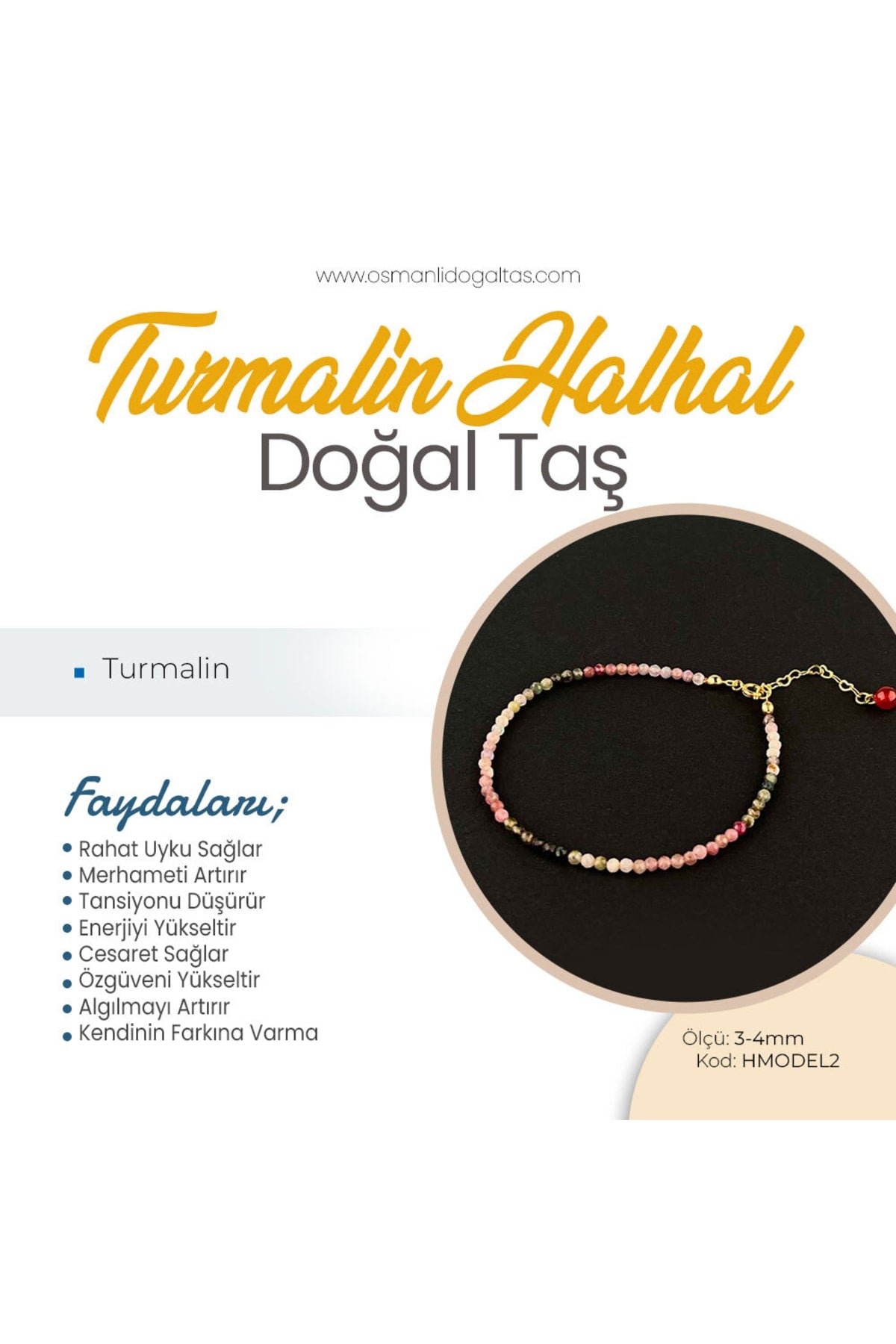 Sertifikalı Turmalin Doğaltaş Halhal 3-4 Mm, B849
