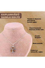 Sertifikalı Kaplan Gözü Doğal Taş Damla Kolye Ucu, Gümüş Zincirle Beraber - M384