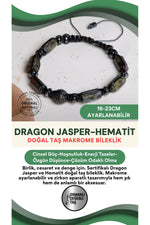 SERTİFİKALI Yeşil Dragon Jasper-Hematit Doğal Taş Makrome Ayarlanabilir Zirkon Aparatlı Bileklik