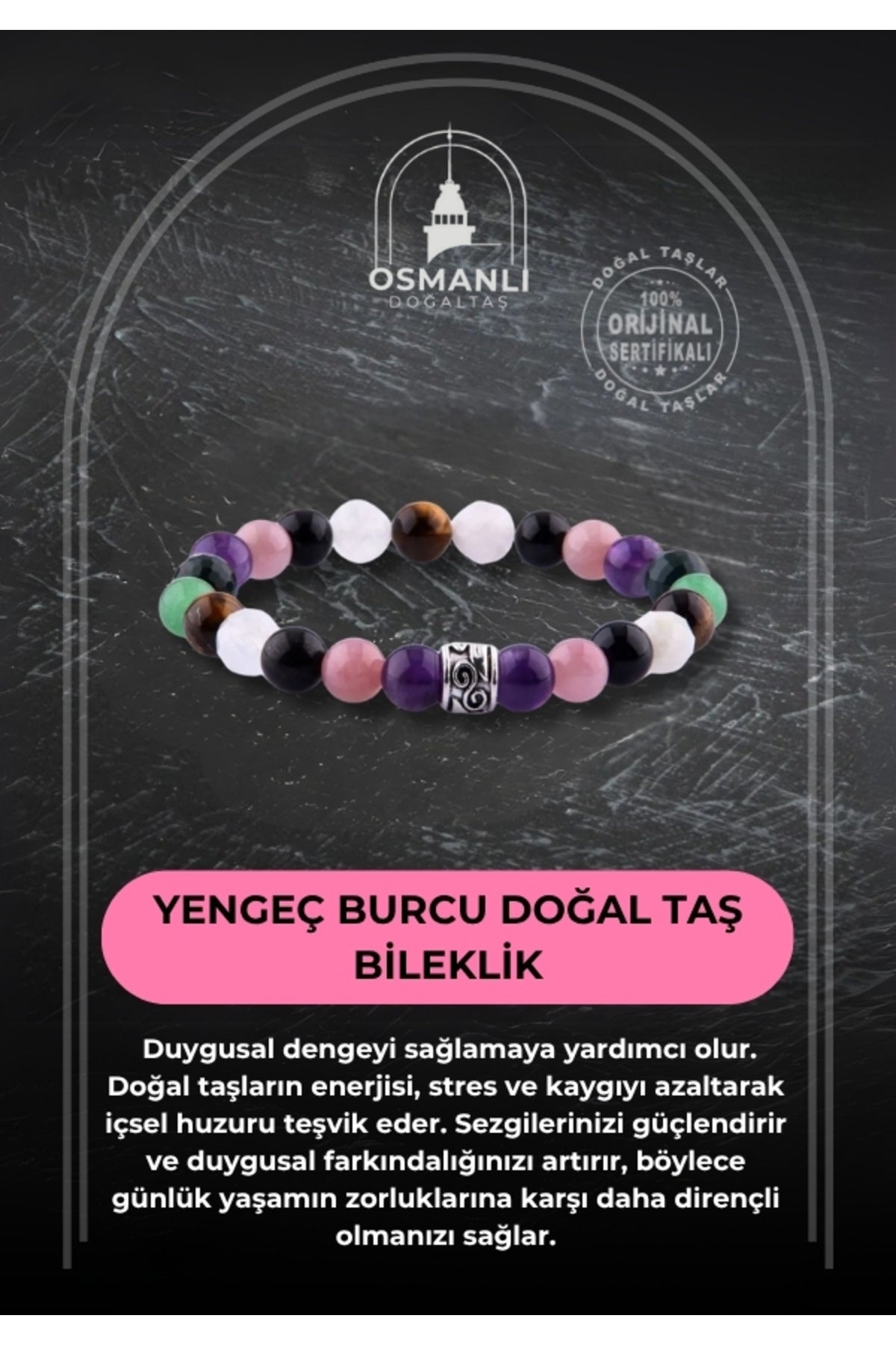 Sertifikalı Yengeç Burcu Doğal Taş Bileklik B078