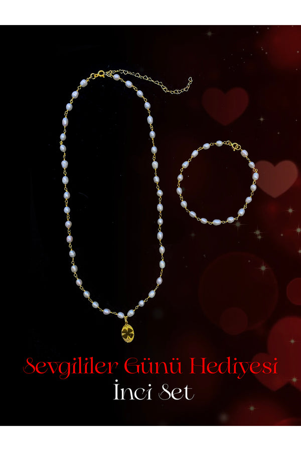 Sevgililer Günü Gümüş İnci Kolye Bileklik Seti