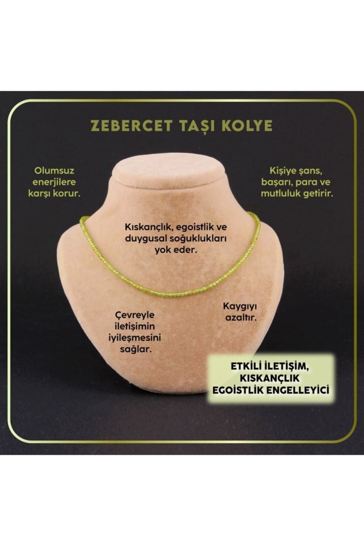 Sertifikalı Zebercet Doğal Taş Kolye - 3mm Yeşil