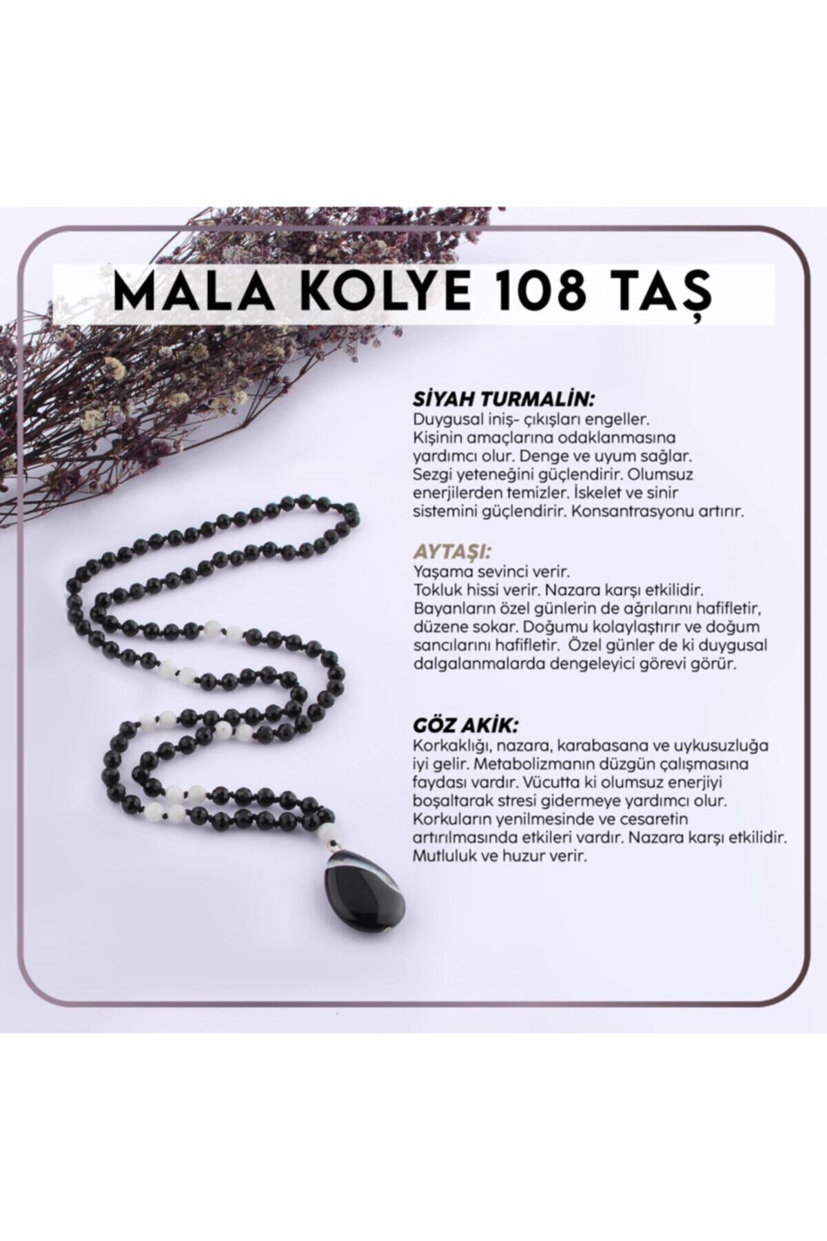 Sertifikalı Mala Kolye 108 Taş- Siyah Turmalin-ay Taşı-göz Akik