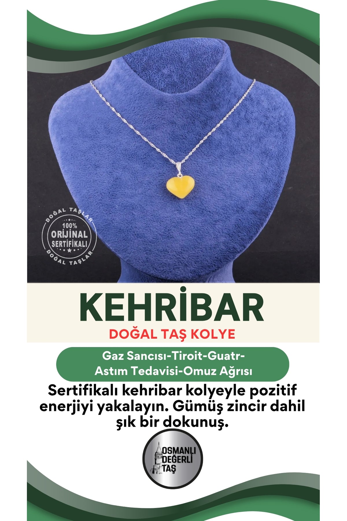 Sertifikalı Kehribar Kolye Ucu Gümüş Zincir Ile Beraber