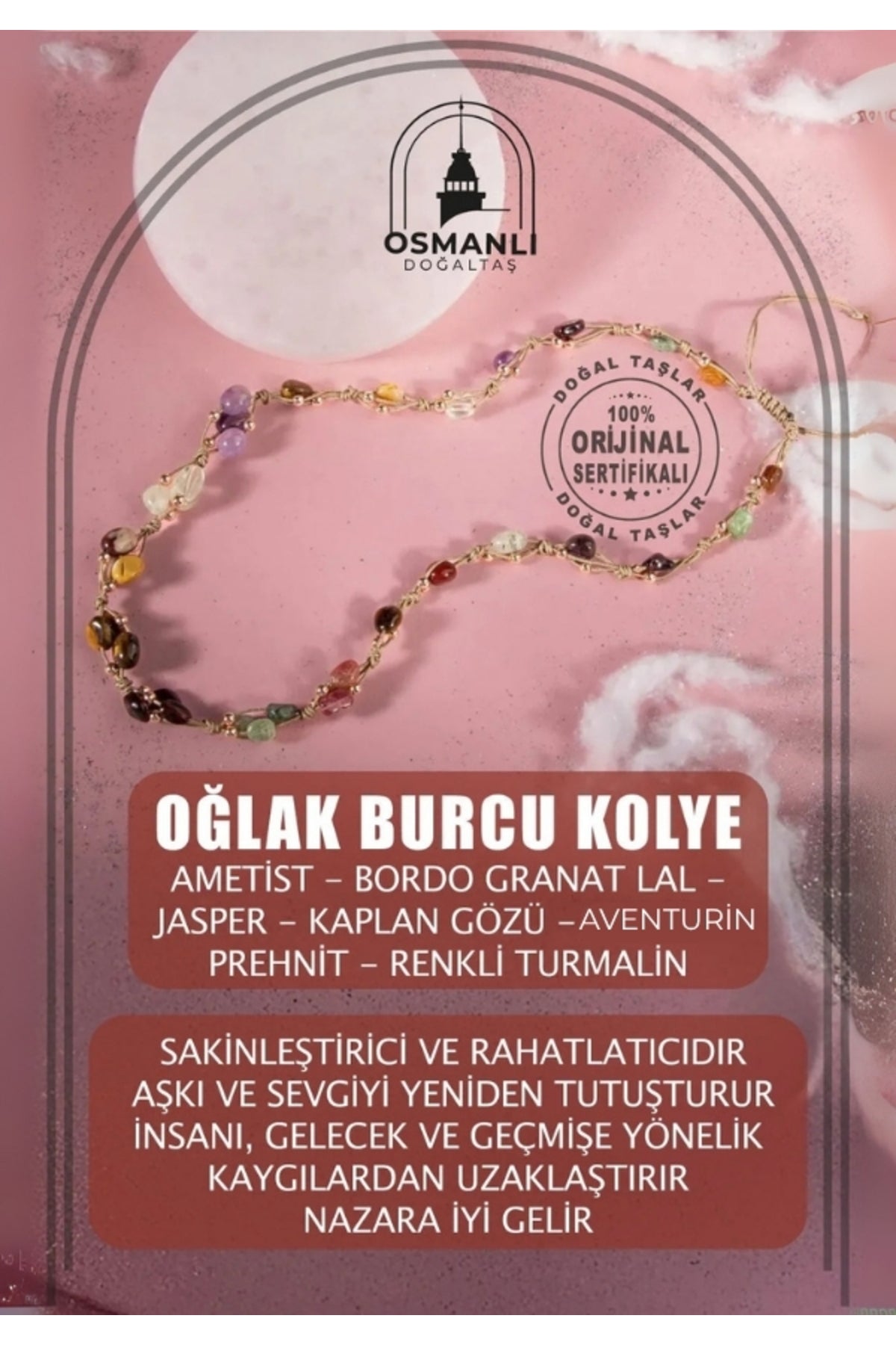Oğlak Burcu Doğal Taş Natürel Makrome Kolye