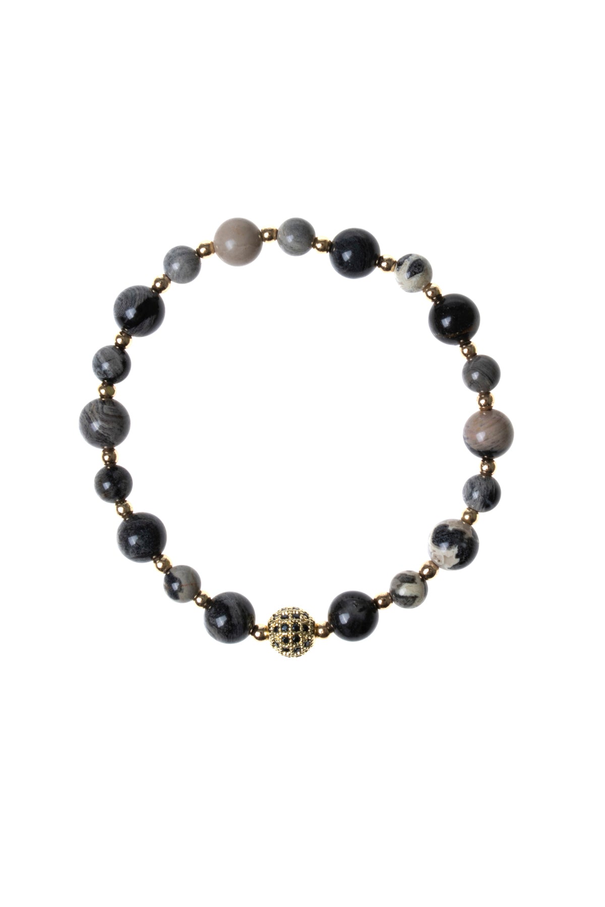 SERTİFİKALI Gümüş Jasper-Hematit Doğal Taş Bileklik 6-8 mm