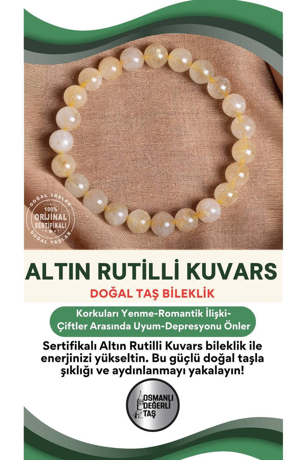 SERTİFİKALI Altın Rutilli Kuvars Doğal Taş Bileklik