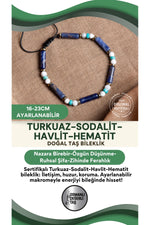SERTİFİKALI Turkuaz Sodalit Havlit Hematit Doğal Taş Makrome Ayarlanabilir Bileklik
