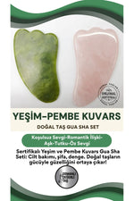 Sertifikalı Yeşim Doğal Taşı Gua Sha Ve Pembe Kuvars Doğal Taşı Gua Sha Set Ma013