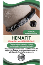SERTİFİKALI Hematit Doğal Taş Makrome Ayarlanabilir Gümüş Bileklik No:10
