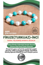 Sertifikalı Firuze(Turkuaz)-İnci Doğal Taş Gümüş Aparatlı Bileklik ODT053
