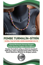 Sertifikalı Doğal Taş P. Turmalin-Sitrin Naturel Kesim Makrome Kolye ODT011