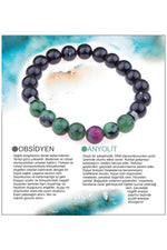 Sertifikalı Doğal Taş Bileklik - Obsidyen, Anyolit