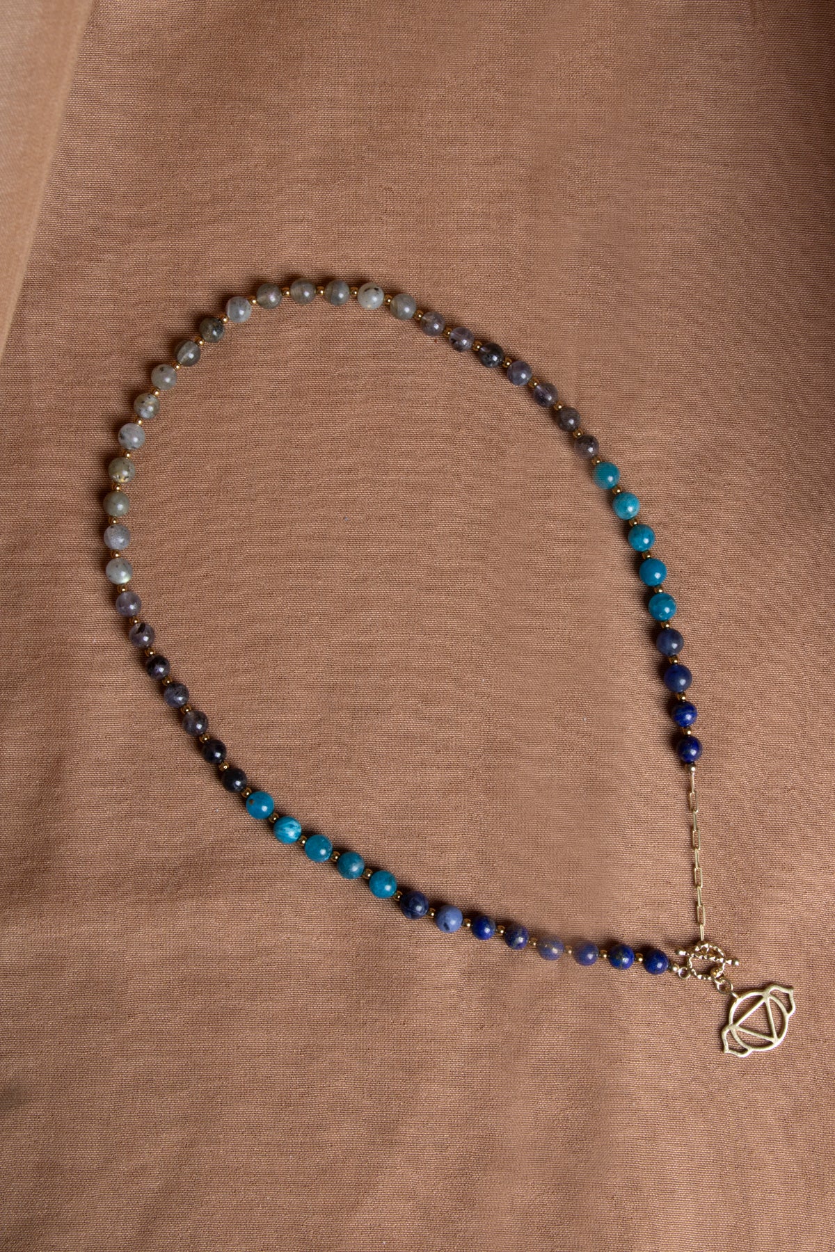 SERTİFİKALI Lapis Lazuli-Apatit-Labradorit-İyolit Doğal Taş Üçüncü Göz Çakra Kolye ODT232