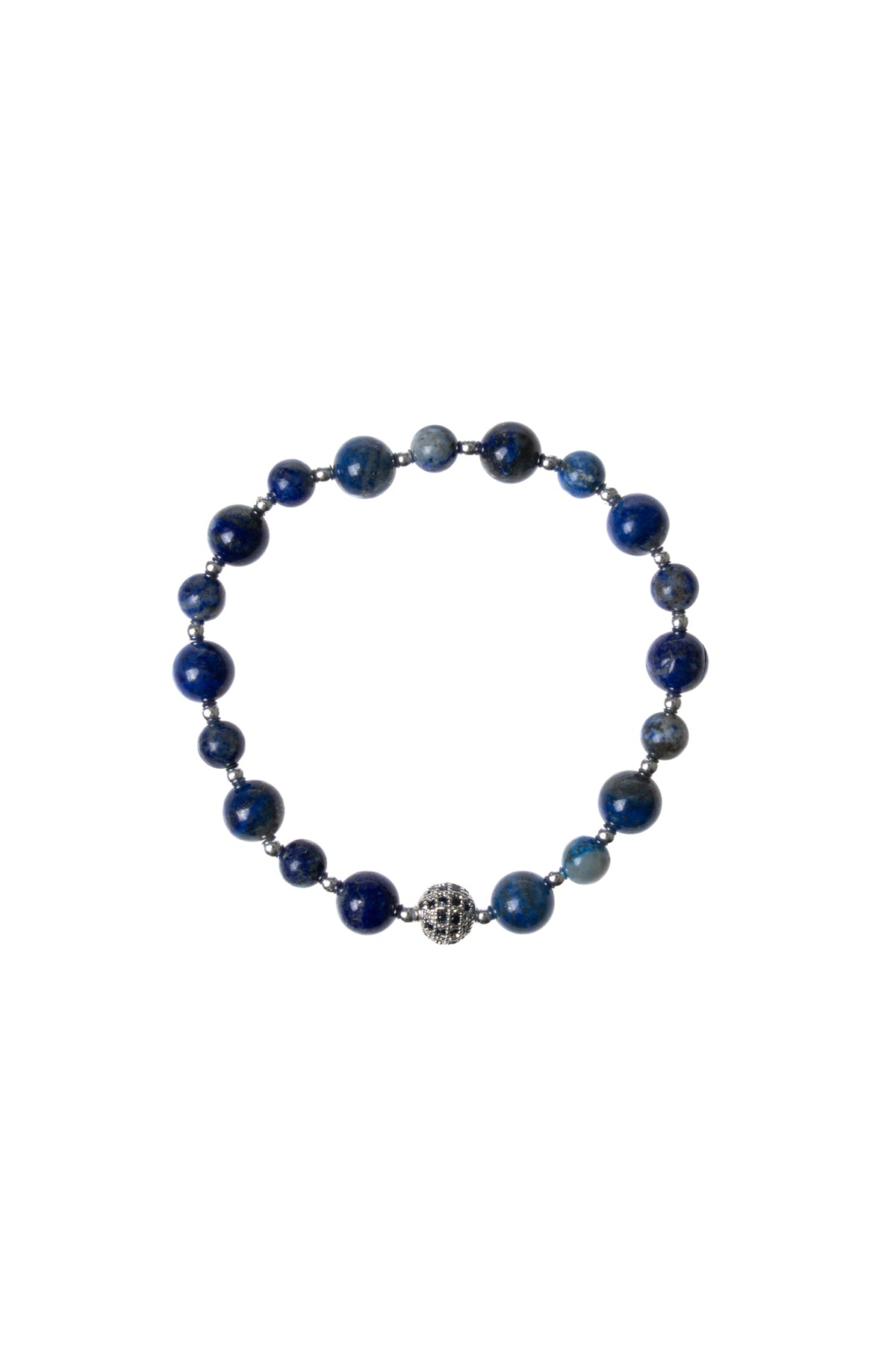 SERTİFİKALI Lapis Lazuli-Hematit Doğal Taş Zirkon Aparat Bileklik 6-8 mm