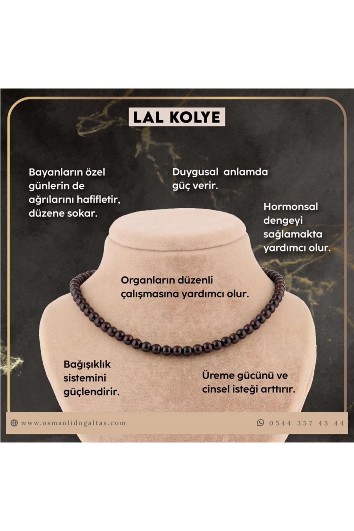 Sertifikalı Lal Doğal Taş Kolye - 6mm Kahverengi