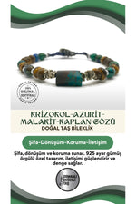 SERTİFİKALI KRİZOKOL AZURİT MALAKİT KAPLAN GÖZÜ DOĞAL TAŞLI ÖRGÜ 925 AYAR GÜMÜŞ TASARIM BİLEKLİK