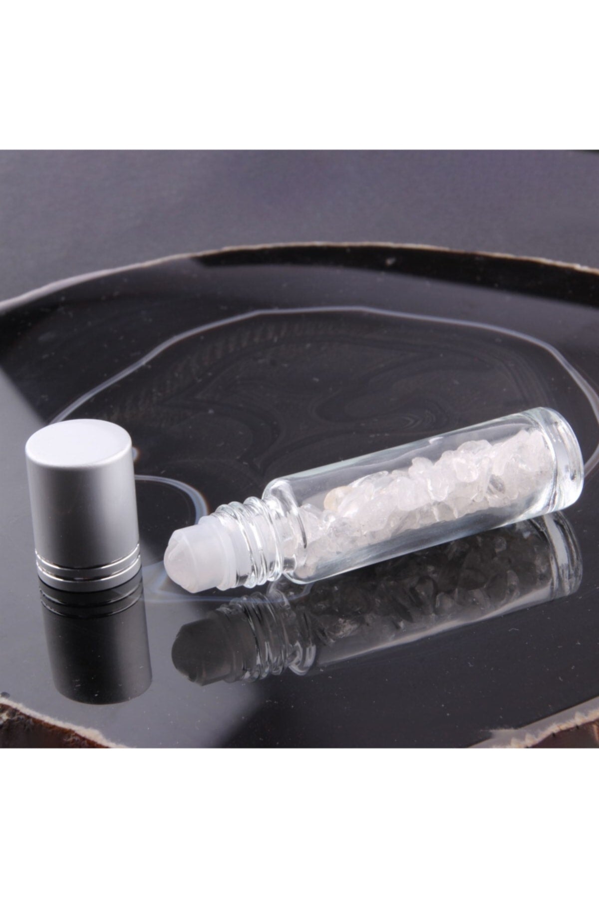 Sertifikalı Kristal Kuvars Doğal Taş Yüz Ve Cilt Esans Ve Yağ Şişesi - 10 Ml, 8 Cm Metal Kapak