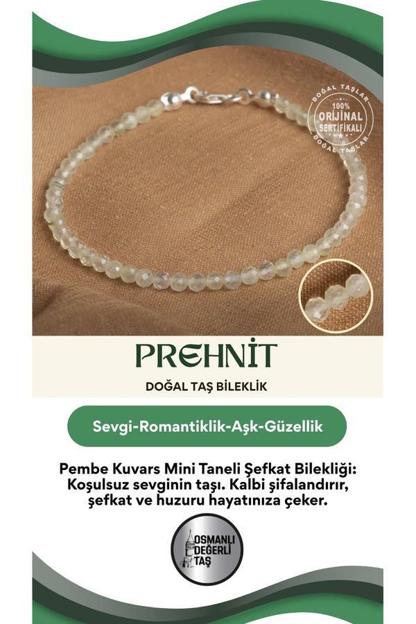 Sertifikalı Prehnit Doğal Taşı Faset Kesim Bileklik