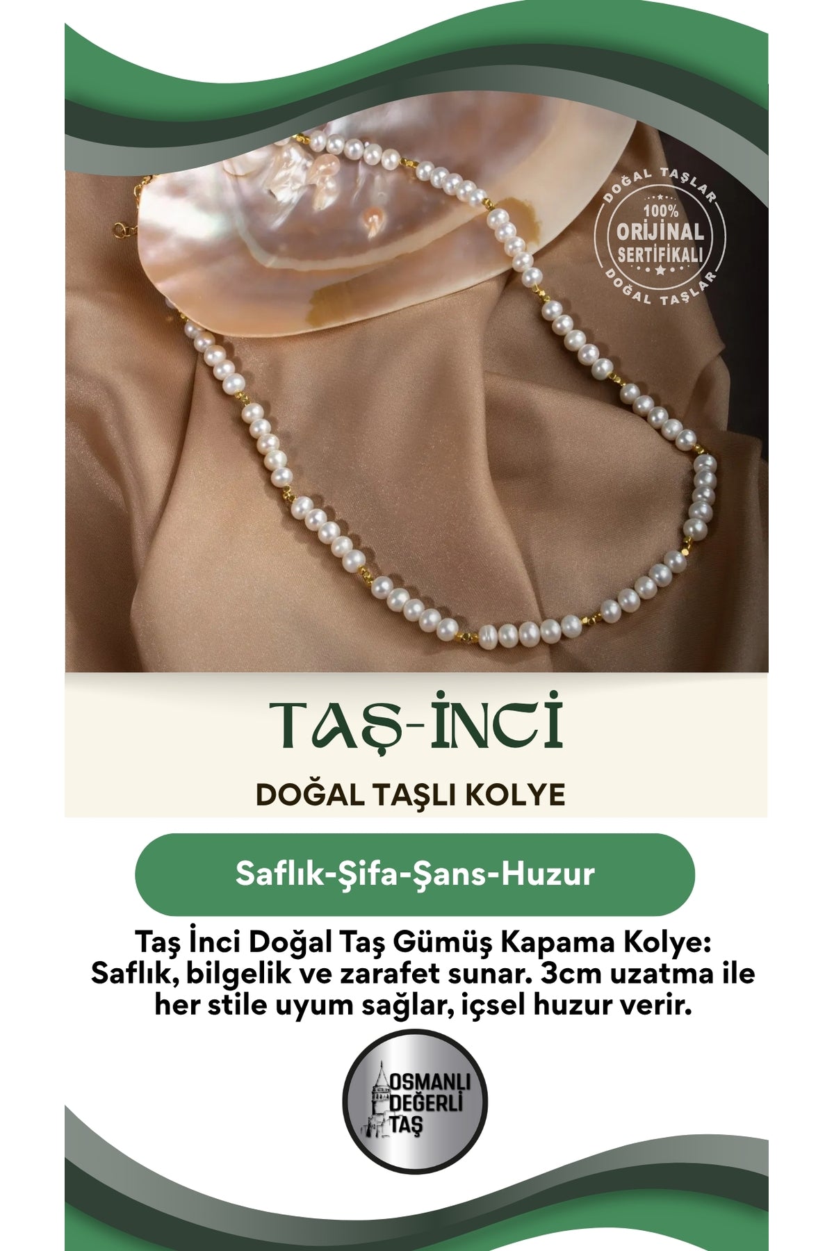Inci Doğal Taş Gümüş Kapama Kolye (3CM UZATMA İLE BİRLİKTE)