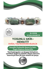 Sertifikalı Hakiki Orijinal Yosunlu Akik - Hematit  Doğal Taş İpli Bileklik (Köşeli Makrome Model)
