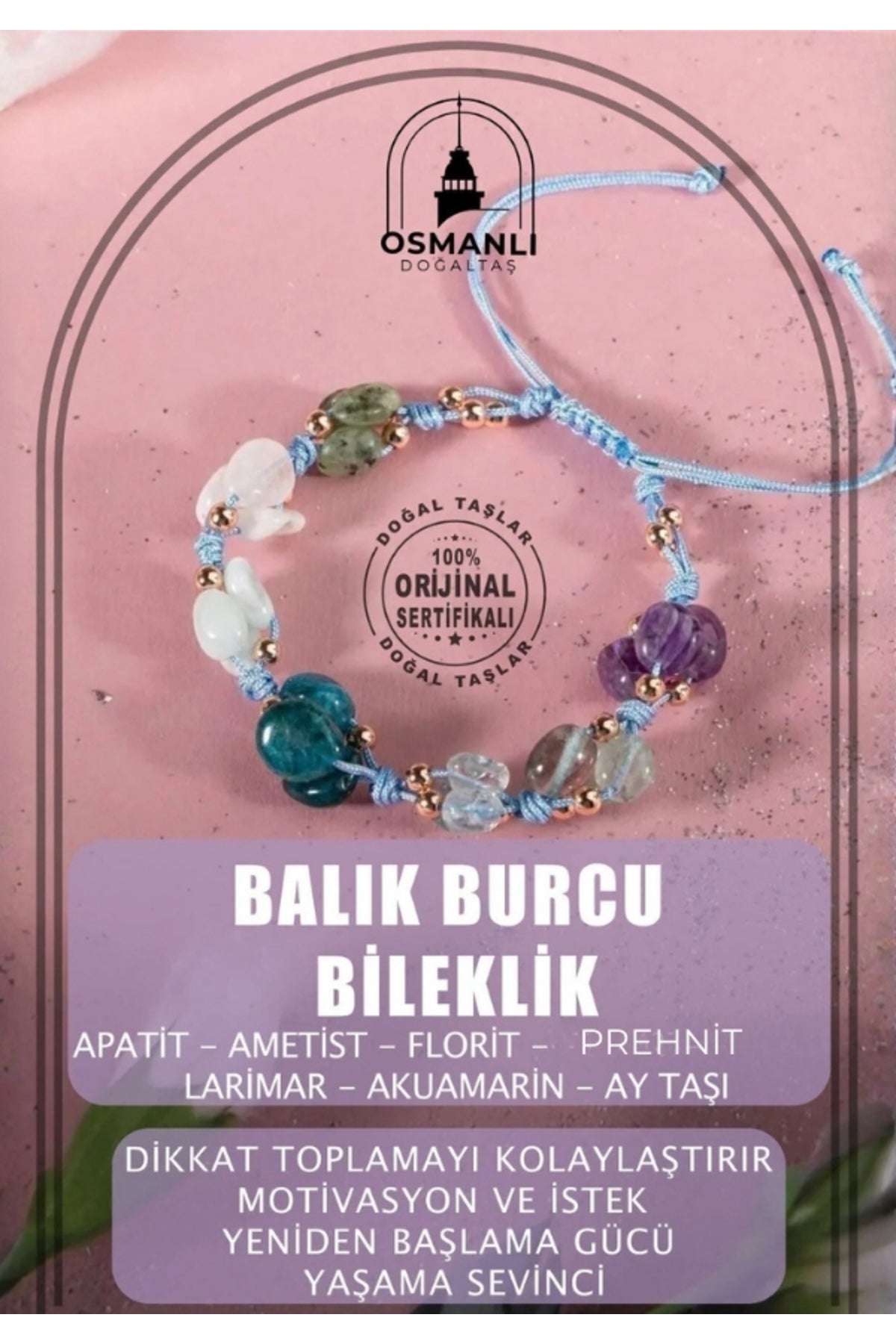 Balık Burcu Doğal Taş Natürel Makrome Bileklik