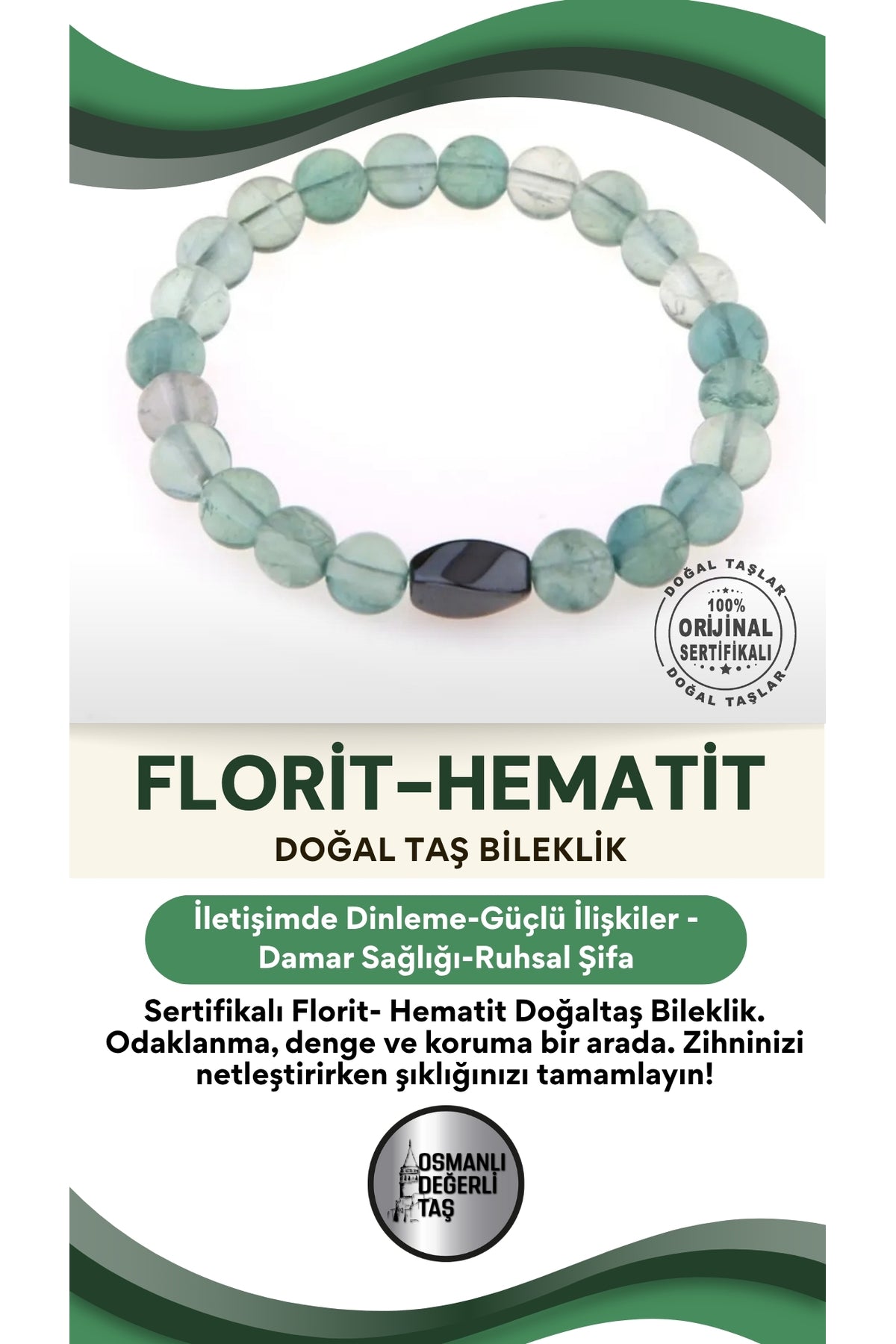 Sertifikalı Florit, Hematit Doğaltaş Bileklik B235