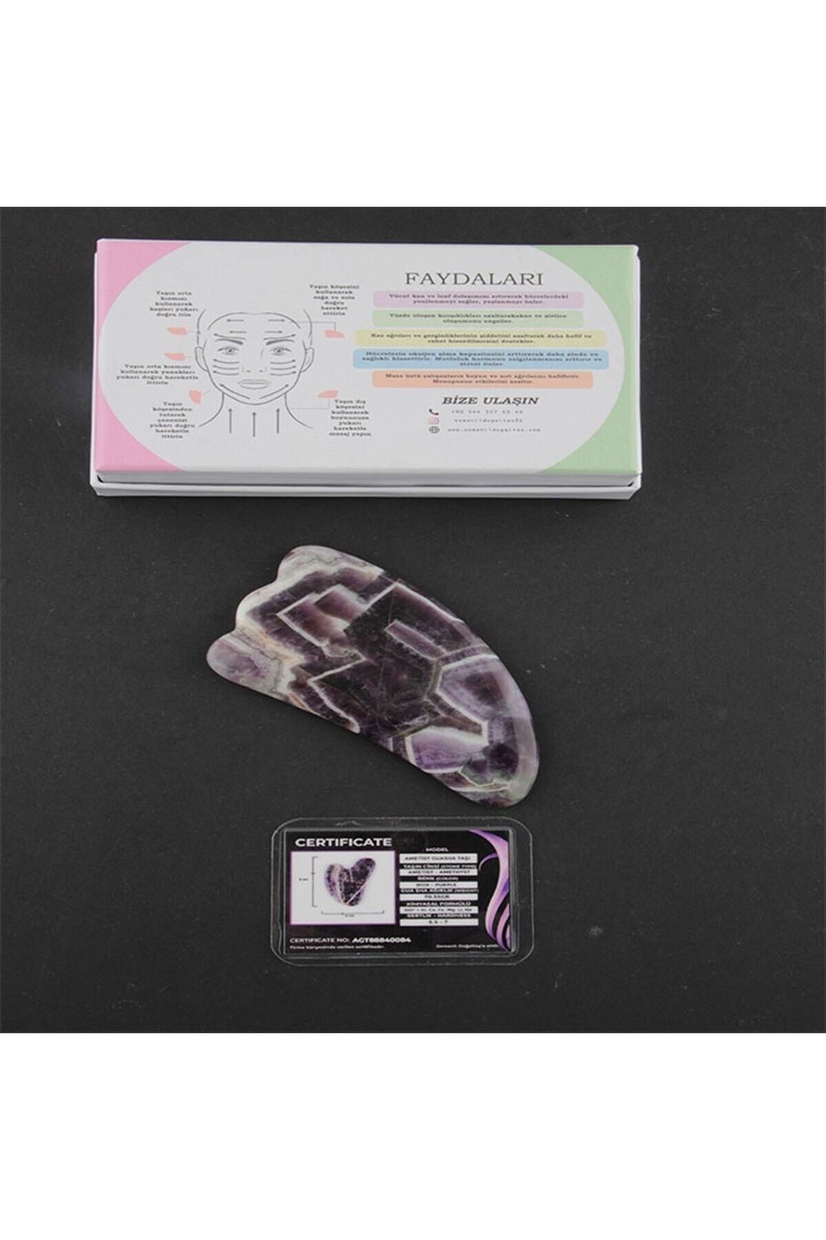 Sertifikalı Pembe Kuvars Roller Ve Ametist Kaz Ayağı Gua Sha Takımı Ma056