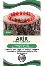 Sertifikalı Akik Doğal Taş Bileklik - 8 Mm B774