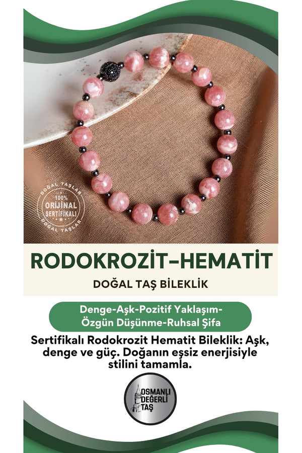 SERTİFİKALI Rodokrozit Hematit Doğal Taş Bileklik