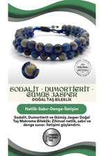 Sodalit - Dumortierit - Gümüş Jasper Doğal Taş Makrome Çift Taşlı Örgü Bileklik