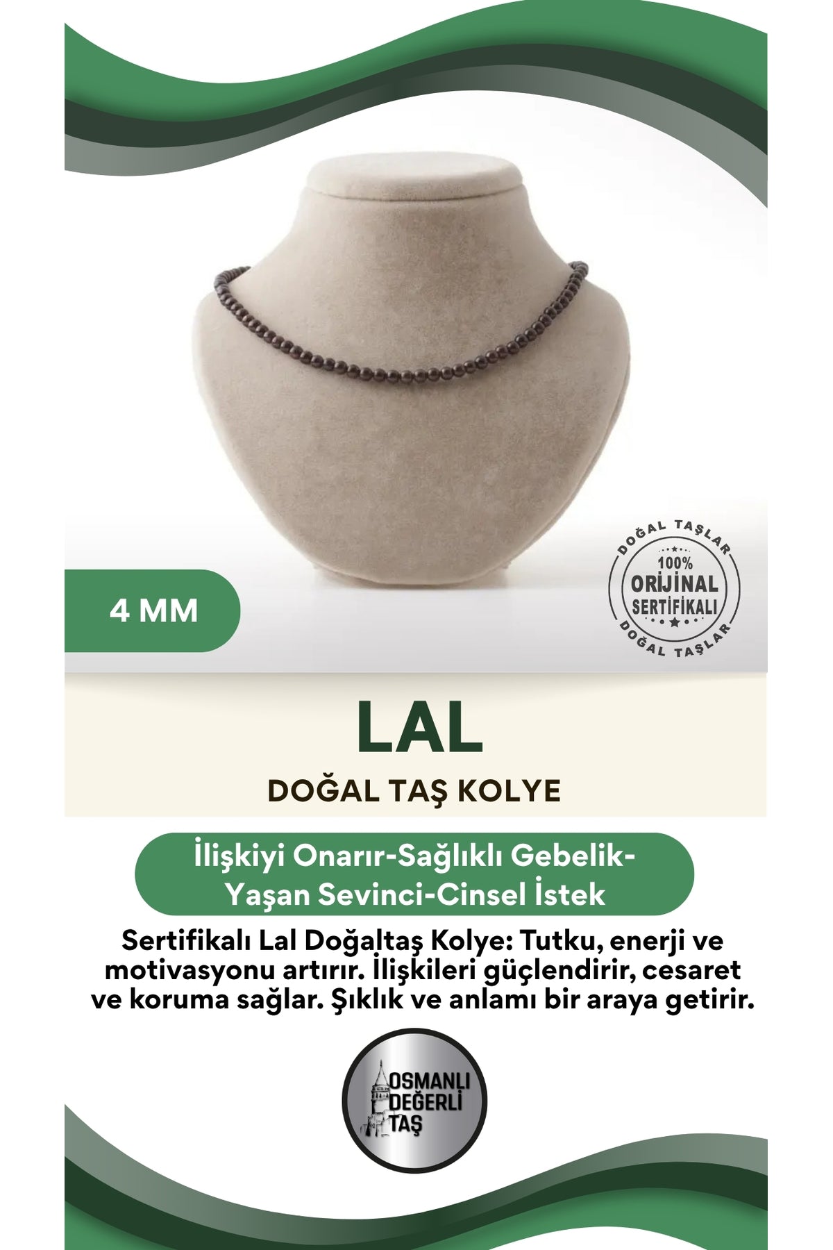 Sertifikalı Lal Doğaltaş Kolye