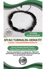 SERTİFİKALI Turmalin-Hematit Doğal Taş Makrome Ayarlanabilir Zirkon Aparatlı Bileklik