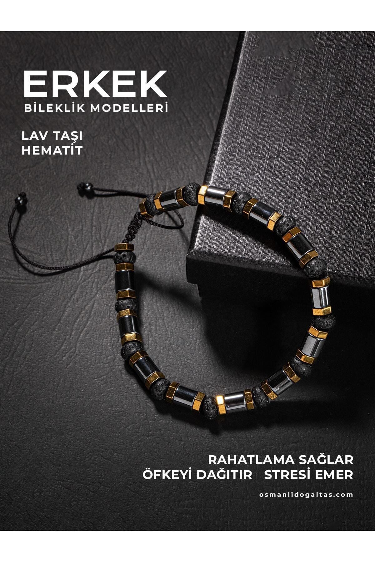 Sertifikalı Hematit Lav Taşlı Makrome Erkek Bilekliği ( Sevgililer günü için )