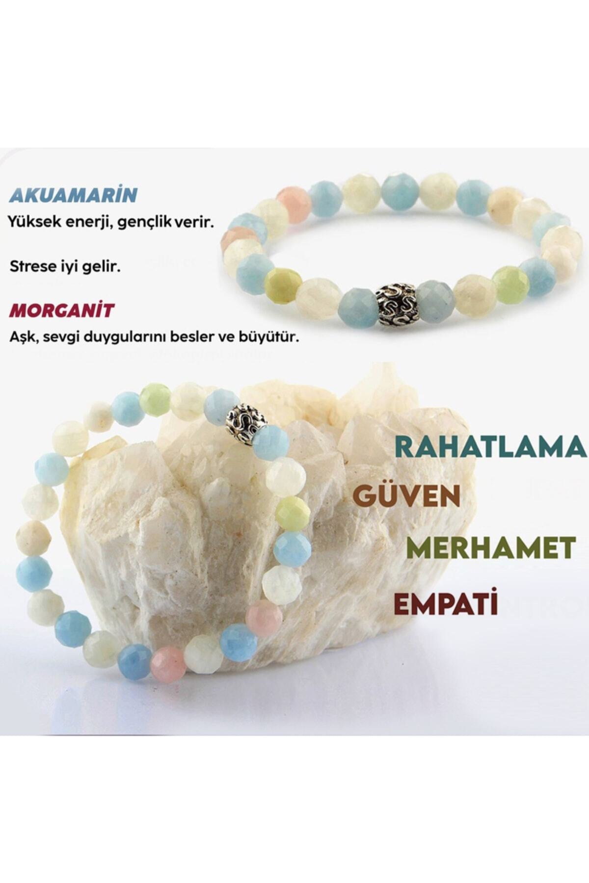Sertifikalı Akuamarin Morganit Bileklik 6mm
