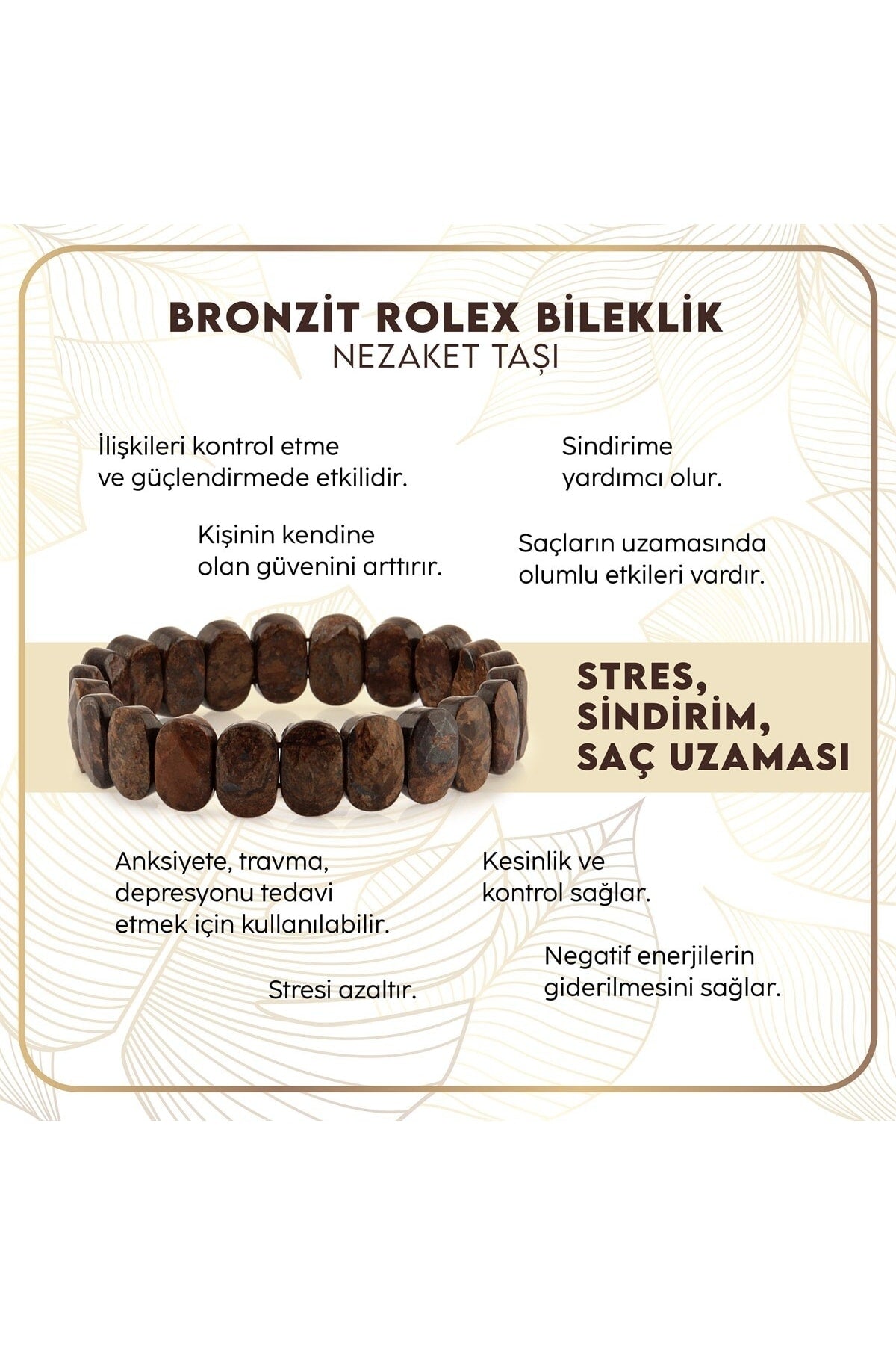 Sertifikalı Bronzit Doğaltaş Bileklik B717