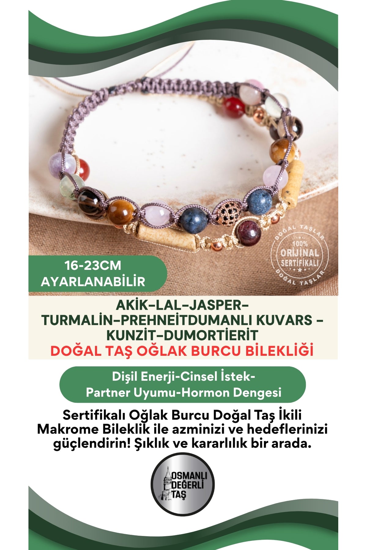 SERTİFİKALI Oğlak Burcu Doğal Taş İkili Makrome Bileklik