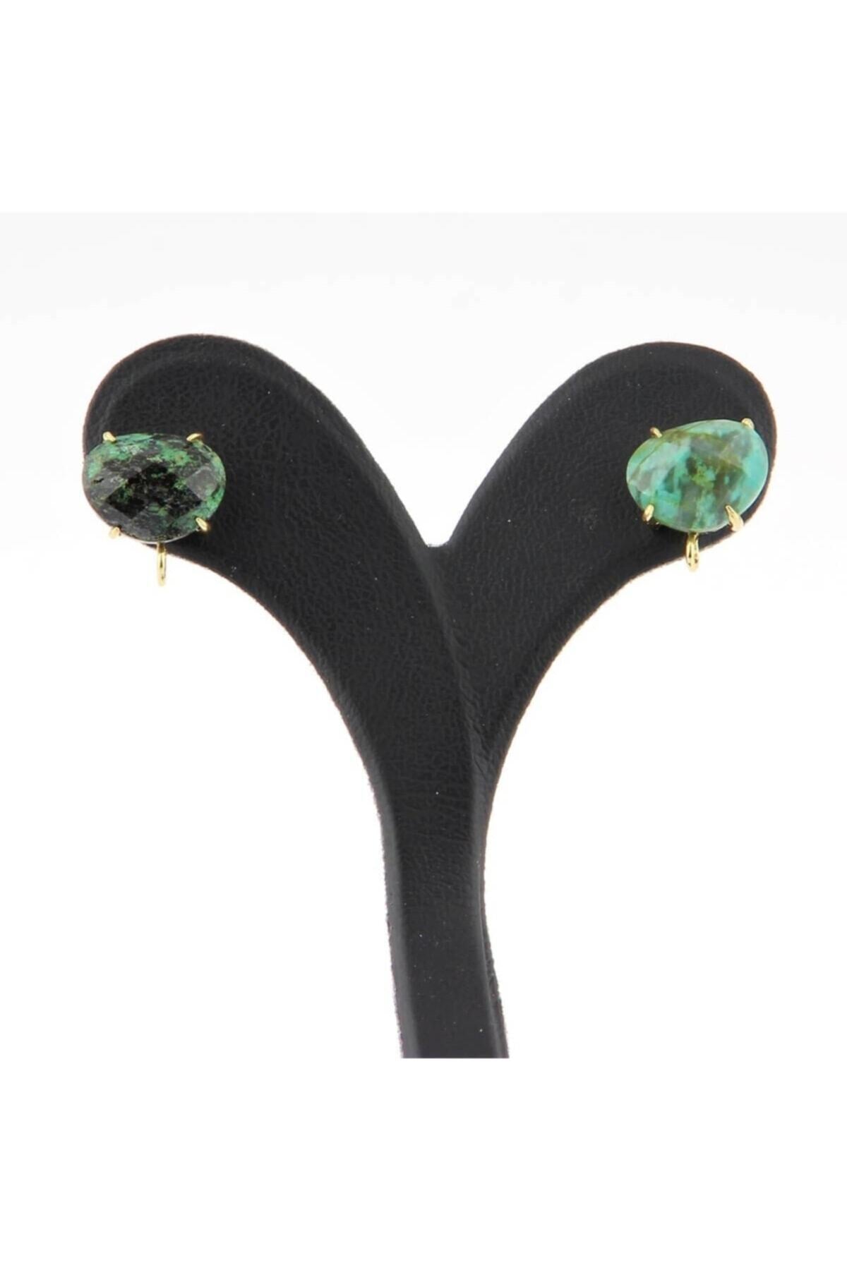 Sertifikalı Afrika Turkuaz Doğal Taş Küpe - 10x12mm Oval Yeşil