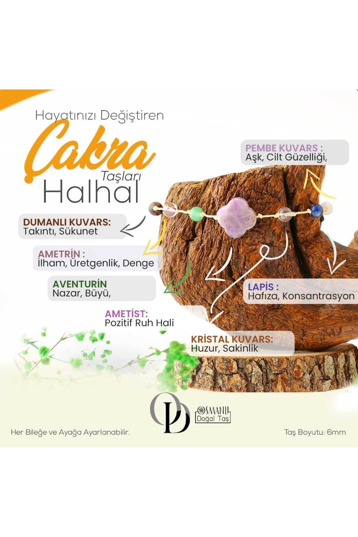 Sertifikalı Çakra Taşları Halhal 6 Mm, B921