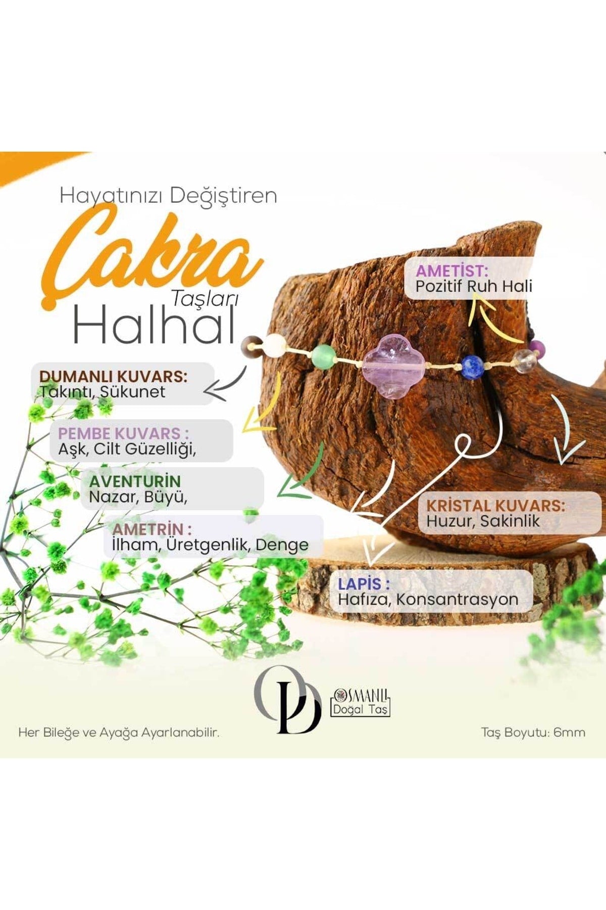 Sertifikalı Çakra Taşları Halhal 6 Mm, B922